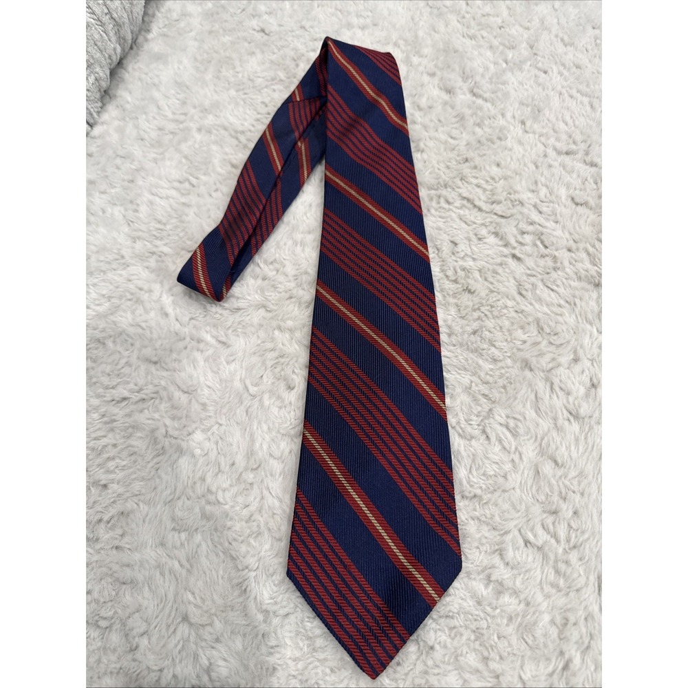 VTG Abercrombie & Fitch Necktie Red Blue Striped 100% Silk USA 3.75" X 56"